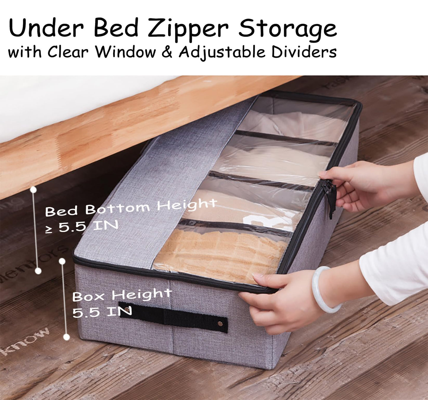 AARAINBOW 2 Packs Under Bed Clothes Shoes Storage Bins with Lids, Underbed Storage Container with Adjustable Dividers, Under Bed Storage Organizer Box 4 Compartment (Gray Green)