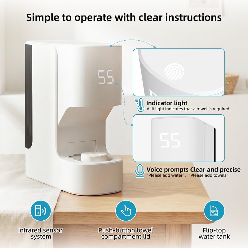 MagiBuboo Hot Towel Warmer with Voice Alert,5s Fast Heating Hot towel machine with 20 towels,Hot Towel Dispenser Constant 55°C (131°F) Temperature Control,Auto Dispensing Hot towel warmer for spa