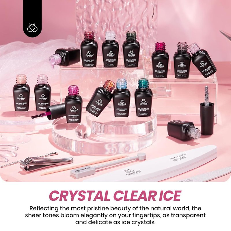 Beetles Jelly Gel Nail Polish Set, 53PCS 36 Colors Jelly Pink Milky White Red Black Blue Green Silver Cat Eye Base Glitter Glossy Matte Top Coat Crystal Ice Collection French Nails Gift for Women