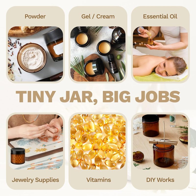 Bumobum 24 Pack Amber Glass Jars - 4 oz Cosmetic Containers with Lids & Inner Liners for Creams & Scrubs