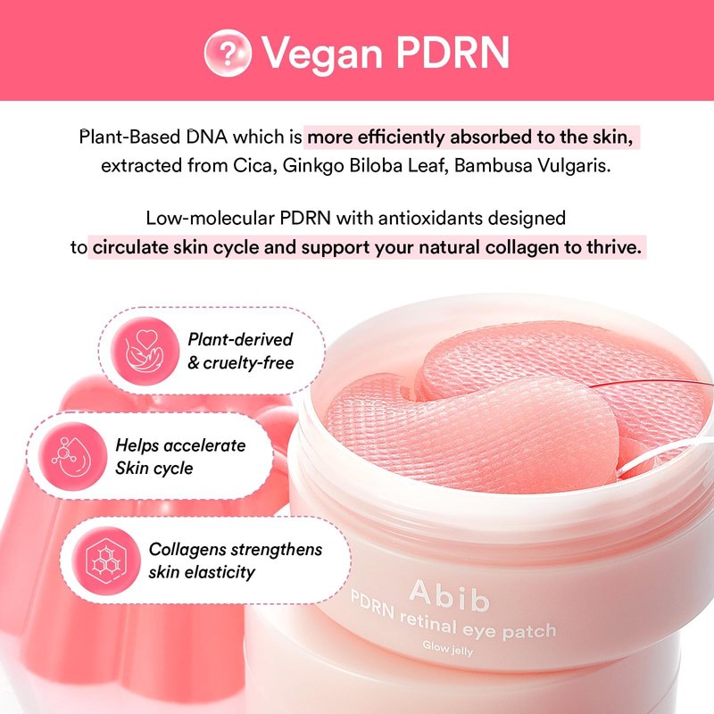 Abib PDRN Retinal Eye Patches for Rejuvenating & Puffy Eyes with Glow Jelly, Niacinamide, 60 Count, Korean Skin Care
