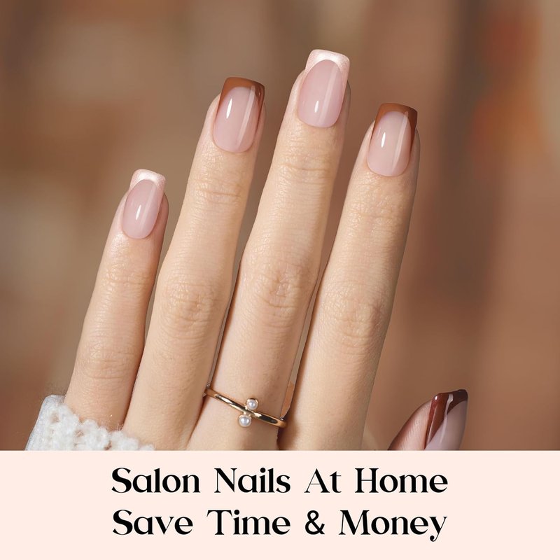 Beetles French Tip Press On Nails - Mocca Mousse | 7 Colors, Short Square, 224 Pcs Natural Quality
