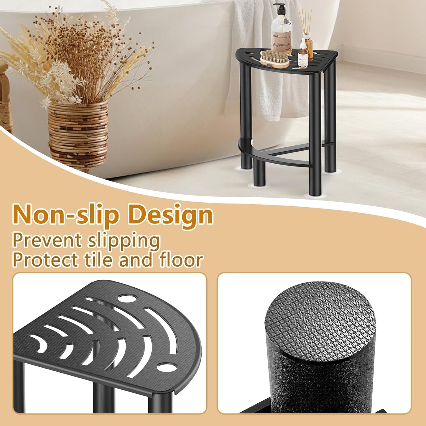 YUOROS Metal Shower Bench - Waterproof Corner Stool for Shaving Legs | Compact Bathroom Foot Rest