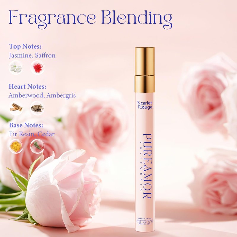 PUREAMOR Pheromones Perfumes for Women, Saffron Amber Extrait de Parfum Oil Spray, 0.41 fl oz (12ml) Travel Size, Long-Lasting Warm Spicy Fragrance, Amplify Charm for Date Night & Daily, Made in USA