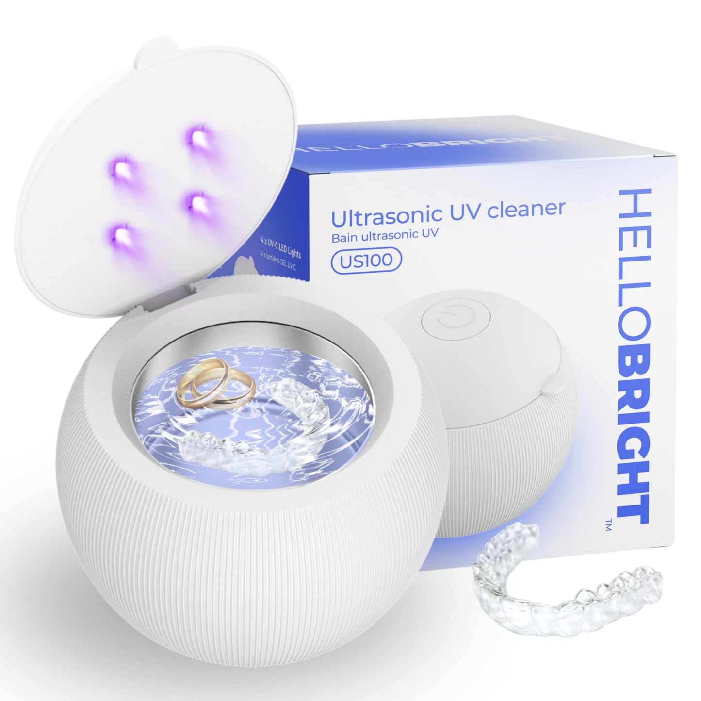 Hello Bright - Ultrasonic Retainer Cleaner, UV Cleaner for Invisalign, Night Guard, Mouth Guard, Jewelry - Retainer Cleaning Machine