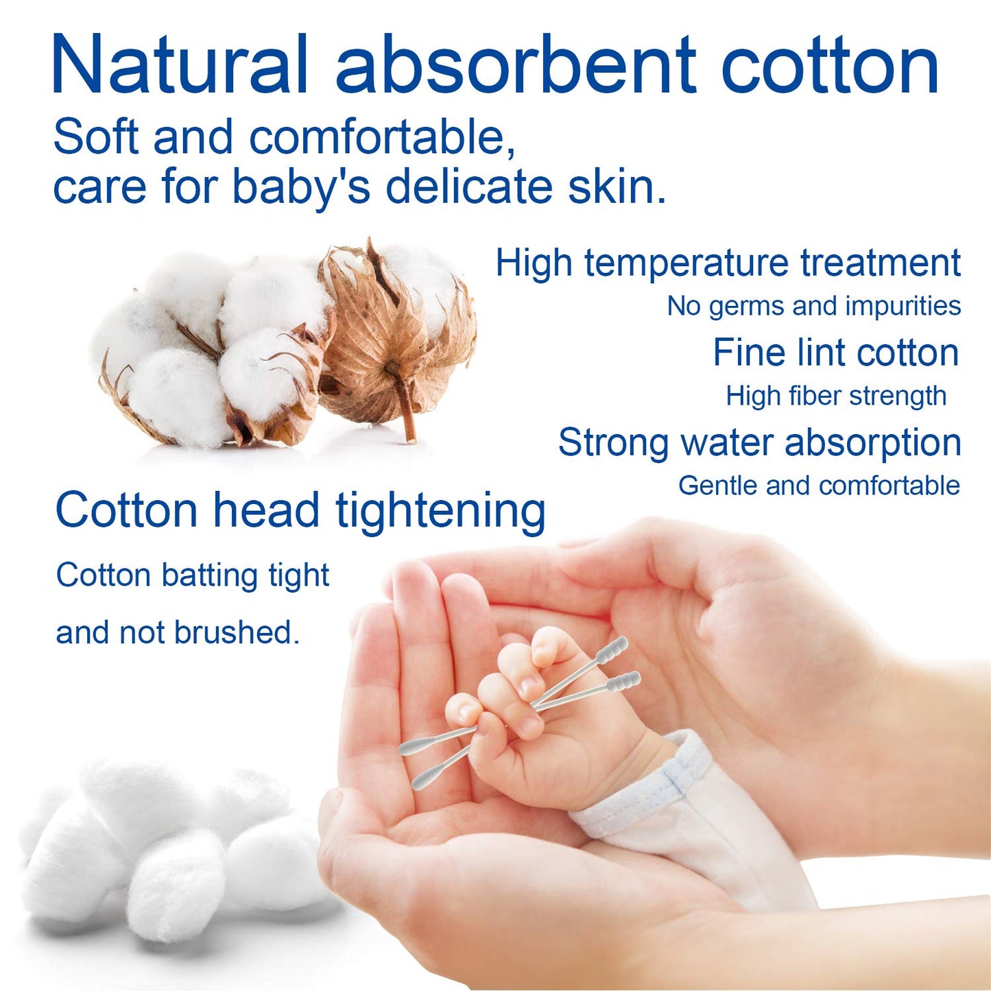 Baby Cotton Swabs, Paper Sticks Cotton Buds for Baby Ear Nose Clean-200Pcs(Spiral & Round)