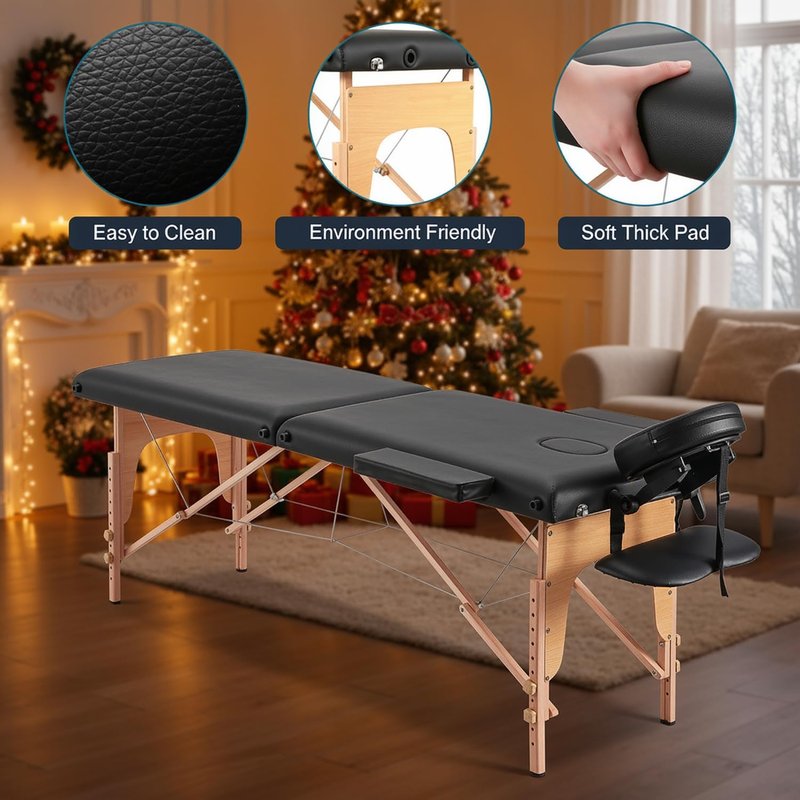 CHRUN Portable Massage Table - 24" Wide Foldable Beauty Spa Bed with Adjustable Height & Carry Bag (Black)