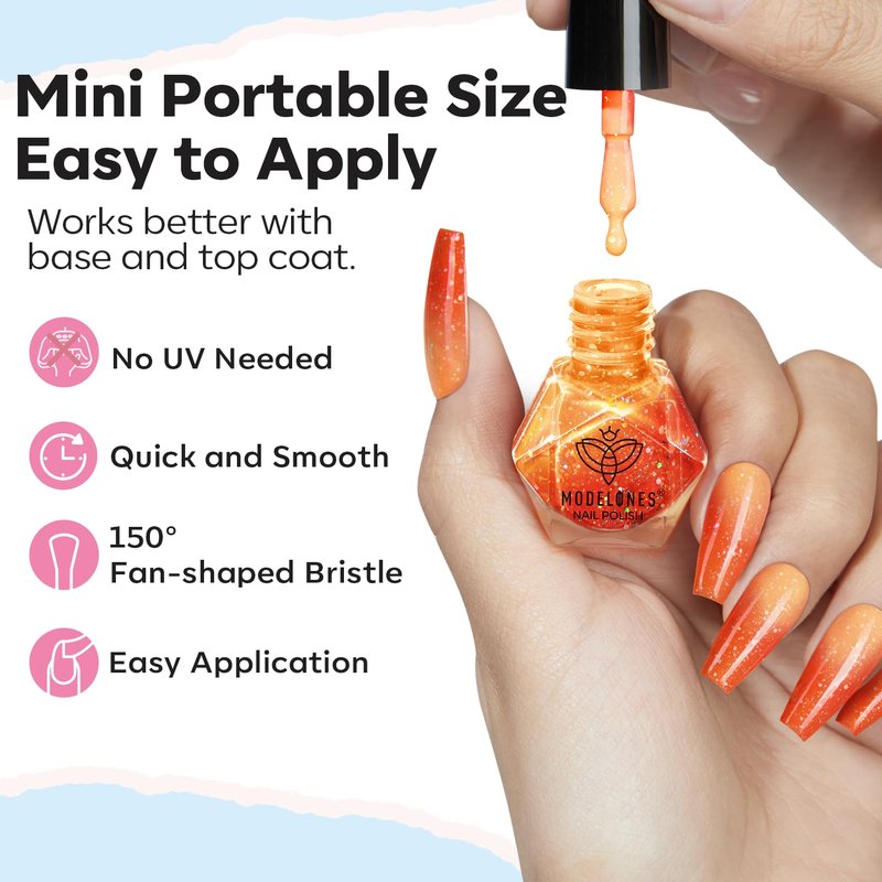 modelones Color Changing Nail Polish Set, 6 Colors Pink Blue Purple Orange Neon Mood Temperature Change Ombre Quick Dry Mini Manicure Kit DIY Nail Art Salon Gifts For Women Girls