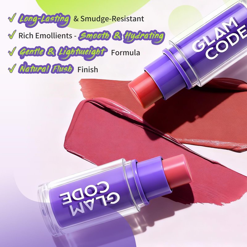 Glam Code Stick Blush for Cheeks - Face Makeup Stick for Eyes, Lips & Cheeks, Multi-Use Cream Blush Balms Set with Natural Flush, Hydrating & Long-lasting丨Vegan & Cruelty-Free - 02#