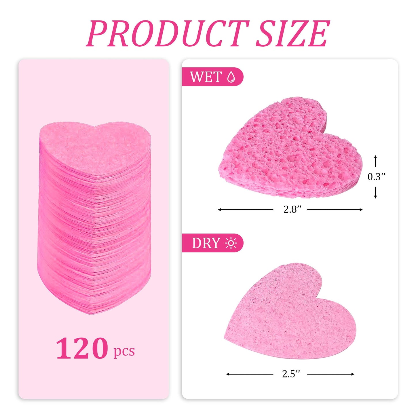Silkyhose 120-Count Compressed Facial Sponges 100% Natural Cellulose Cosmetic Spa Sponges for Daily Facial Cleansing Makeup and Mask Removal Pore Exfoliation (（Pink） 120 Count)