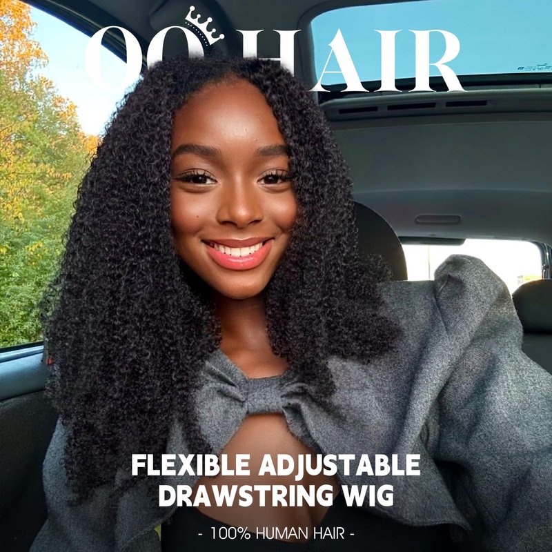 OQ Hair Afro Curly Half Wig Human Hair 180% Density 3 In 1 Beginner Friendly Glueless Wear and Go Kinky Curly Half Human Hair Wig for Women 18 Inch