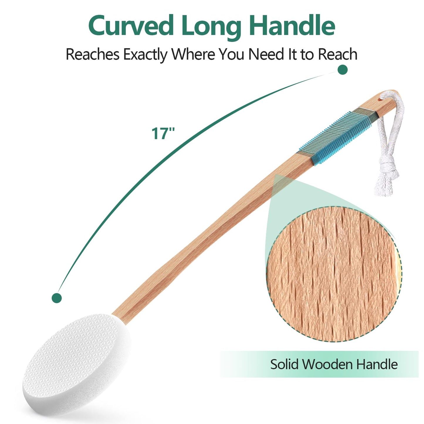 Svarvns Lotion Applicator with 4 Replaceable Pads for Back, Self, Elderly, Women - Cream Medicine Applicator with 17" Curved Handle Easy to Target Back and Feet, White