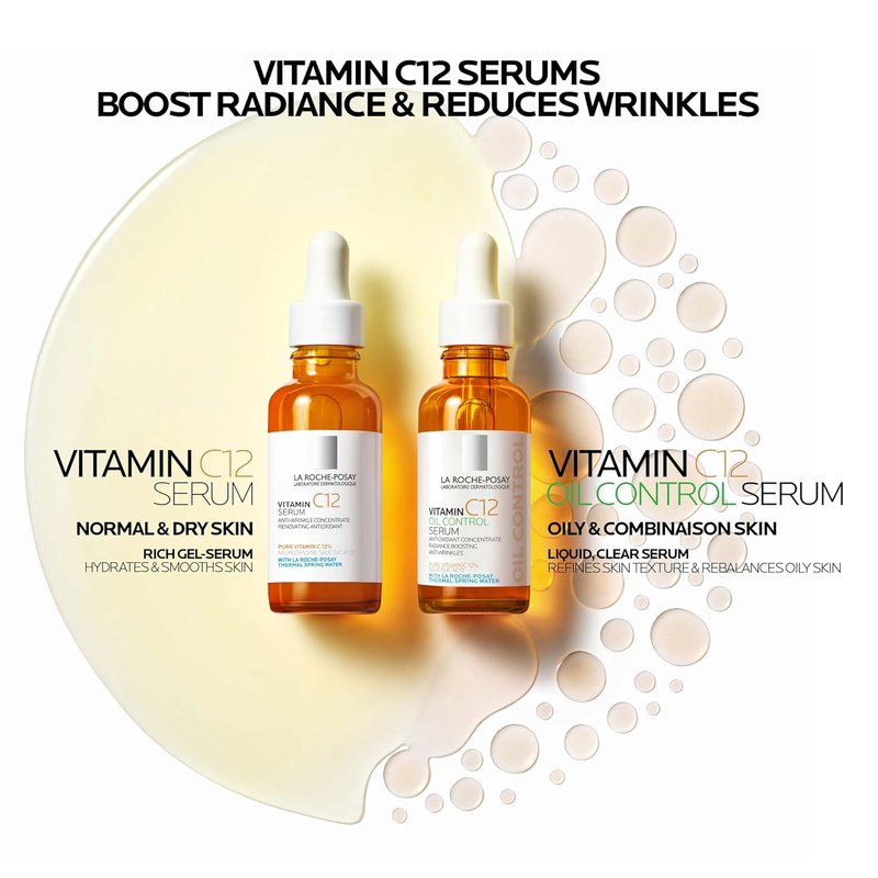 La Roche-Posay Pure 12% Vitamin C Serum - Hydrating Face Serum with Hyaluronic & Salicylic Acid | Boost Radiance, Reduce Wrinkles, 1 oz
