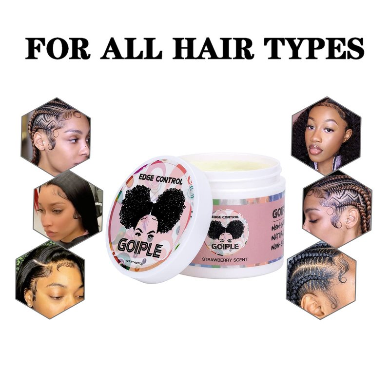 Goiple Edge Control Wax for Women Strong Hold Non-greasy, Edge Wax Styling Gel for Black Women Hair No Flaking, White Residue, Shine and Smooth Strawberry Scent 4oz