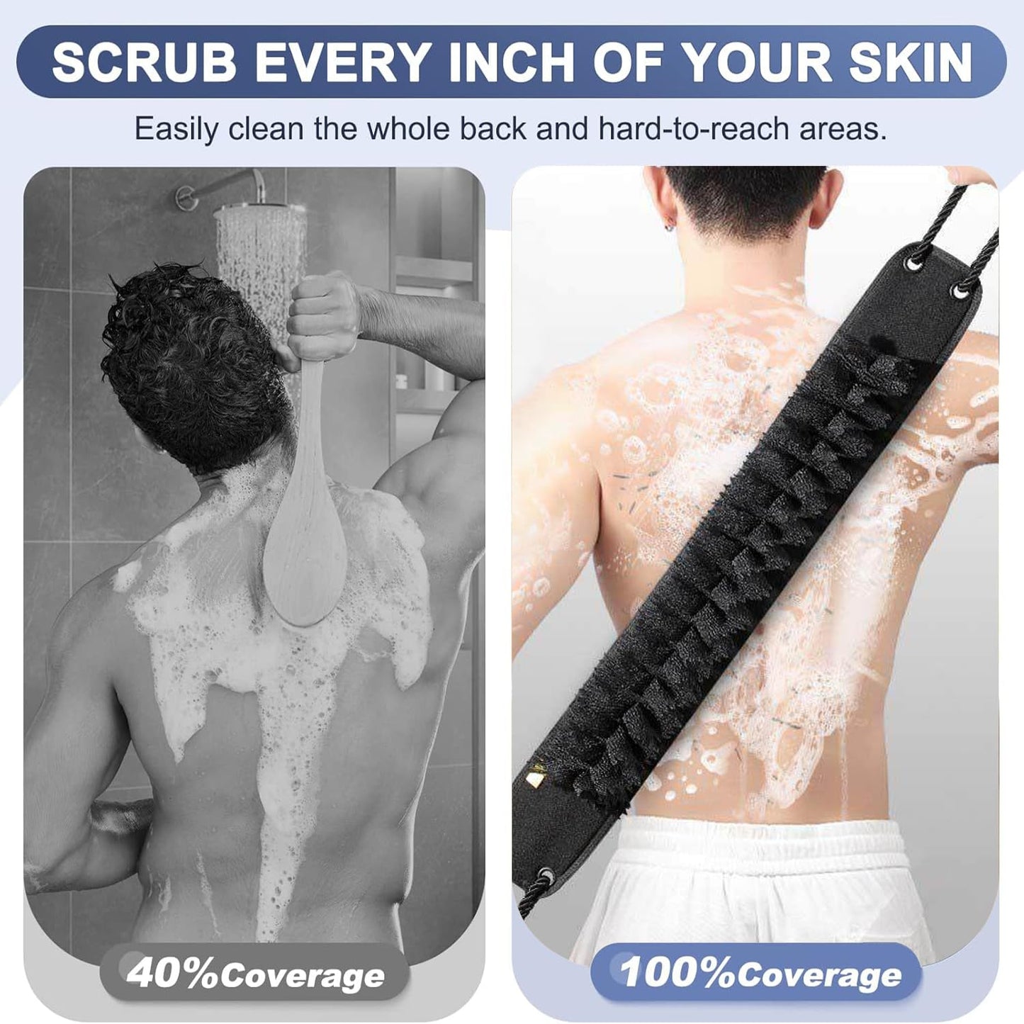 Back Scrubber for Shower with Handles,Double Sided Exfoliating,Bath Back Washer,Back Washer to Deep Clean Your Skin for Men & Women (Beige)