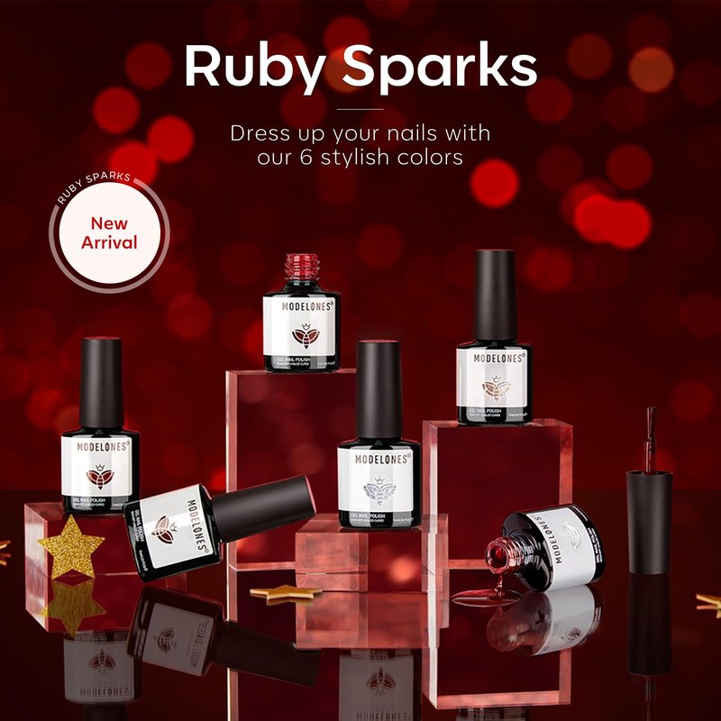 Modelones Red Gel Nail Polish Set - 6 Vibrant Colors with Glitter & Sparkle | Perfect for DIY Nail Art & Manicure