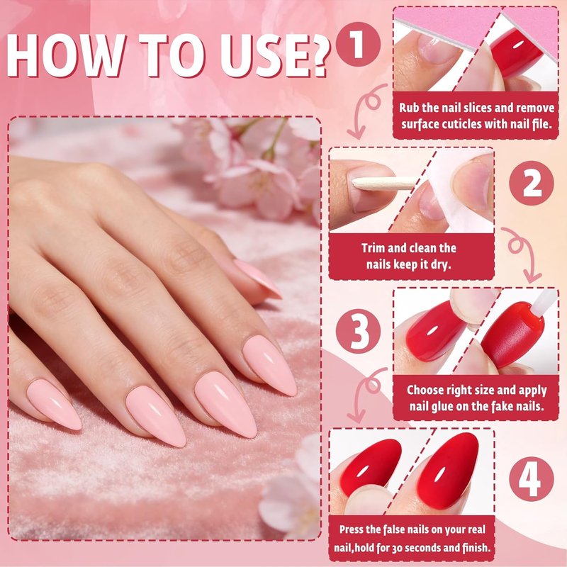 Press On Nails Short Almond - Baby Pink 160 Pcs Set with 5 Jelly Tabs | 16 Sizes for Women