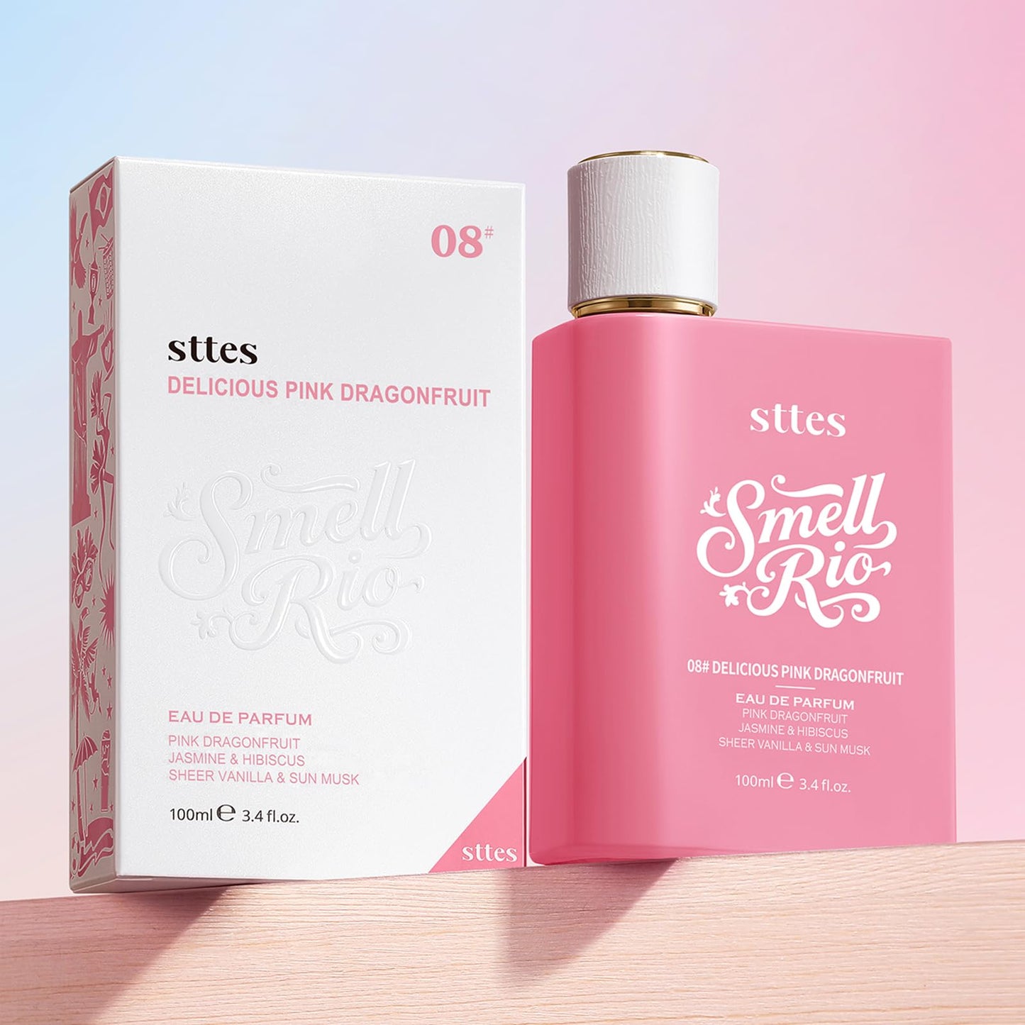 Sttes Smell Rio 08# (Delicious Pink Dragonfruit) Eau de Parfum for Women, Fruity Floral Perfume with Pink Dragonfruit, Lychee, Jasmine, Hibiscus, Vanilla & Sun Musk, 100ml/3.4 Fl Oz