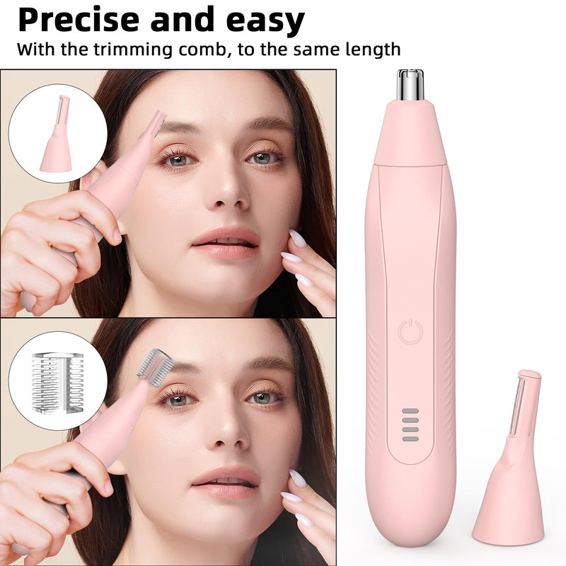 Setonia Ear and Nose Hair Trimmer for Men Women, Eyebrow and Facial Hair Trimmer with Powerful Motor and Dual-Edge Blades Rechargeable Painless 2 in 1 Metal Trimming Tool (Light Pink)