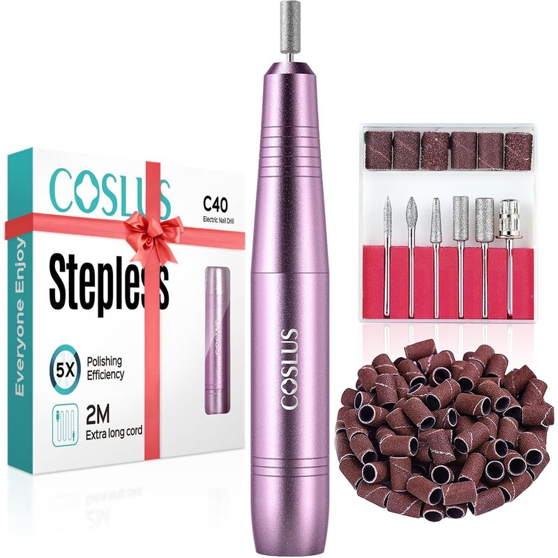 COSLUS Electric Nail Drill File - Professional Acrylic Gel Dip Powder Manicure Kit | Portable Polishing Tools with Drill Bits & Sanding Bands