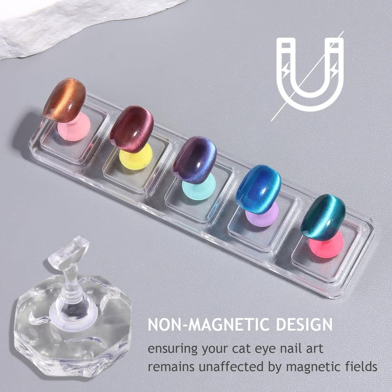 Non-Magnetic Acrylic Nail Stand for Press-Ons, Cat Eye Nail Art Practice & Display Stand, Fake Nail Holder for Painting with Double-Sided Sticky Tape, Manicure Beginner Salon Supplies