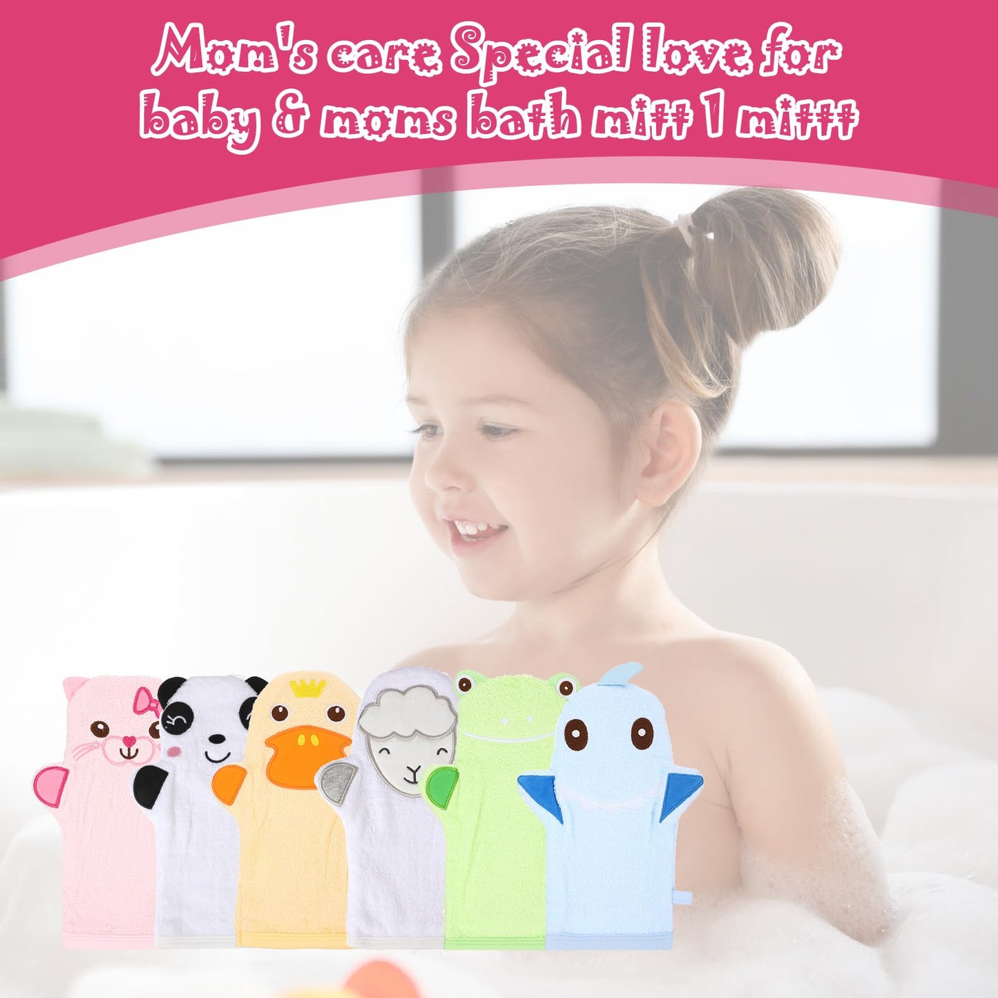 6Pcs Baby Bath Mitt Washcloths Gloves Soft Panda Toddler Washcloths for Kids Cute Animal Designs Yellow Duck Shark Sheep Cotton Towel Gentle Scrub for Baby Bath Shower