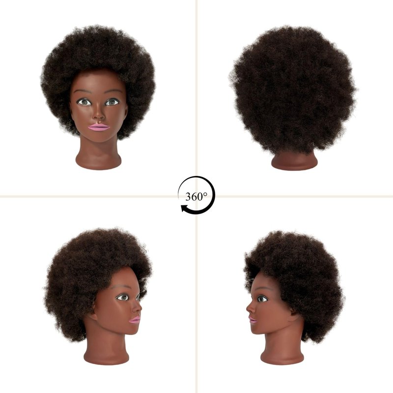 100% Human Hair Afro Curly Black Mannequin Head for Braiding, Cosmetology Training Mannequin Head with Stand for Hair Styling