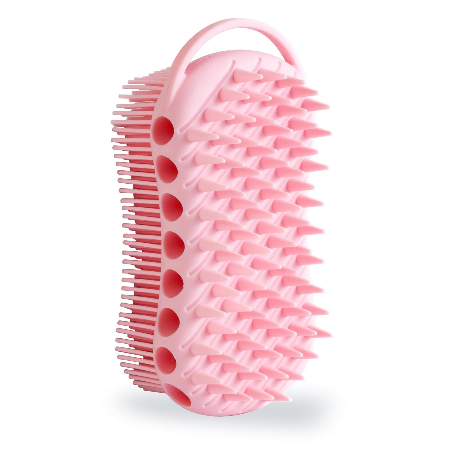 MtBoi Double-Sided Exfoliating Silicone Body Scrubber, 2-in-1 Bath Scrubber, Shampoo Brush, Silicone Loofah for All Skin Types, Shower Body Scrubber, Easy to Clean, Lather Well (Pink)
