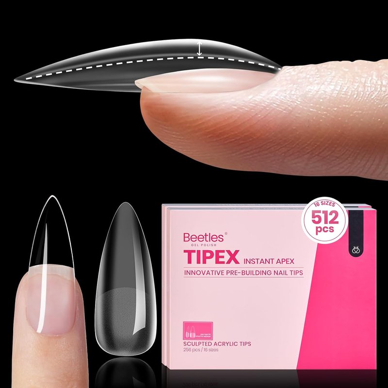 Beetles Tipex Instant Apex Nail Tips - 512 Medium Stiletto Pre-Built Acrylic Fake Nails | 16 Sizes Available