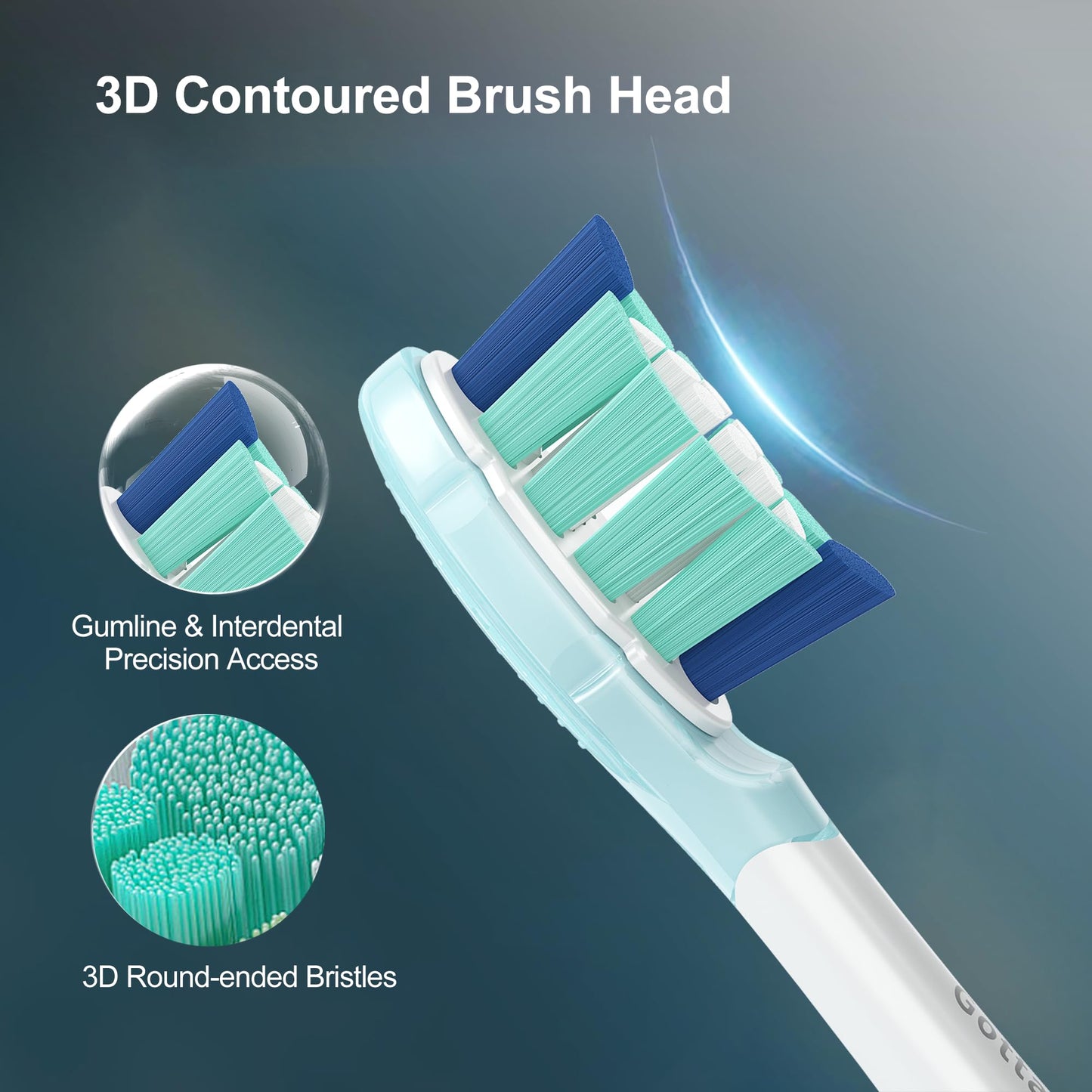 3D Contoured Replacement Toothbrush Heads Compatible with Philips Sonicare, 2-in-1 Click-On Electric Brush Heads for Sensitive Teeth and Gums, Gentle Deep Clean, 8 Pack