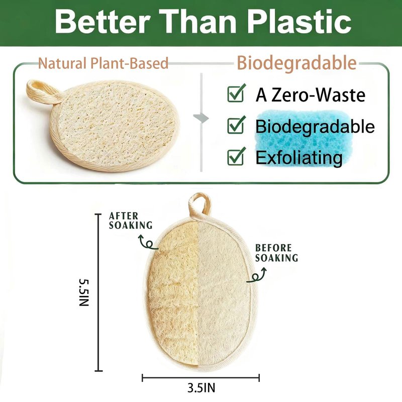 Natura Fluxus Exfoliating Body Scrubber - Natural Loofah Sponge for Deep Cleansing, Biodegradable Face & Body Scrubber for Women/Men, Shower Exfoliator Glove Alternative (2 Pack)
