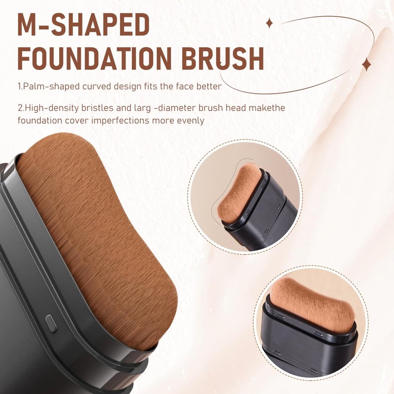 Long-Lasting Concealer Foundation Stick - Full Coverage 2-in-1 Contour & Brush | Natural Shade (02)