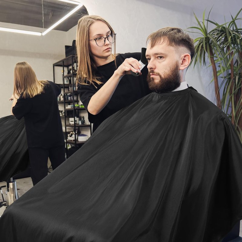 Hair Cutting Cape Set - Waterproof Anti-Static Barber Cape with Neck Brush & Disposable Paper | 57" x 51" (Black)