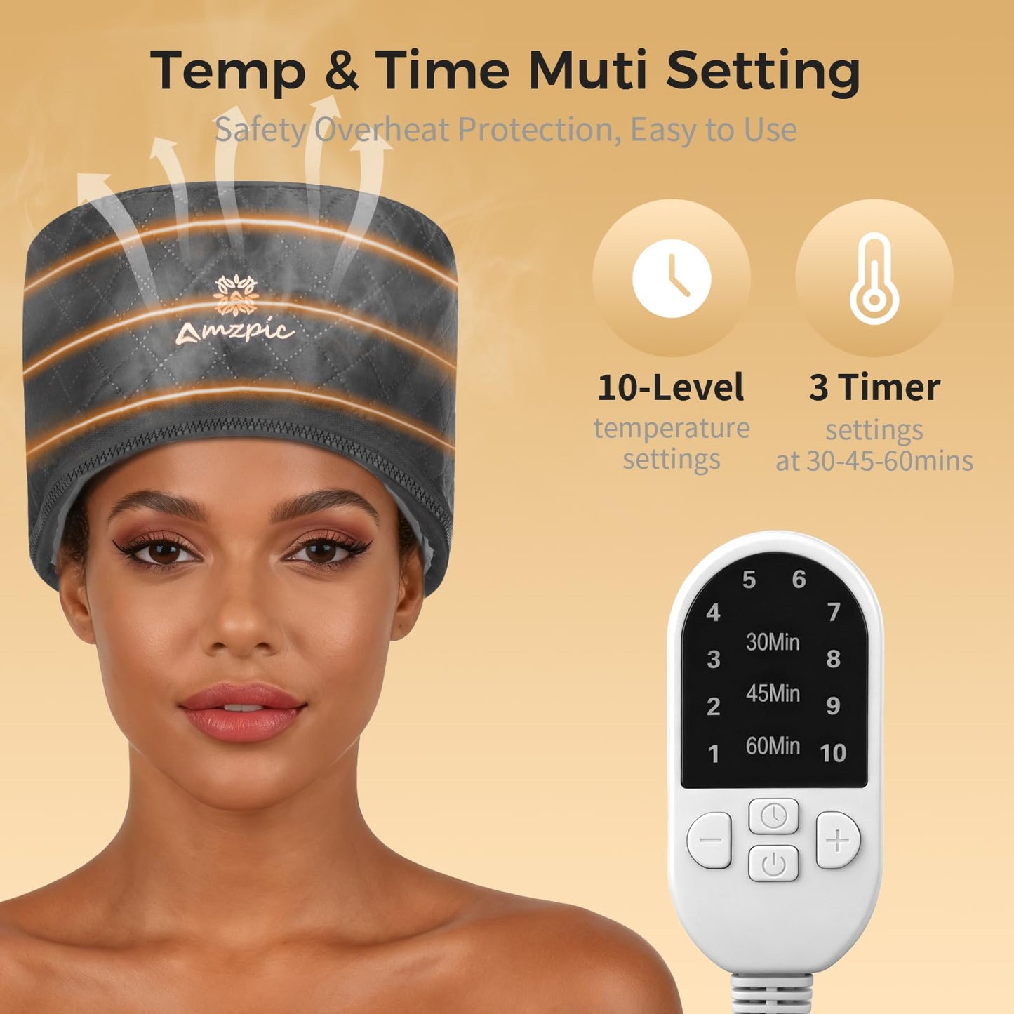 Thermal Heat Cap for Deep Conditioning - Electric Steamer Cap with 10-Level Temperature Control, Fast Heating for Natural & Afro Hair Care at Home