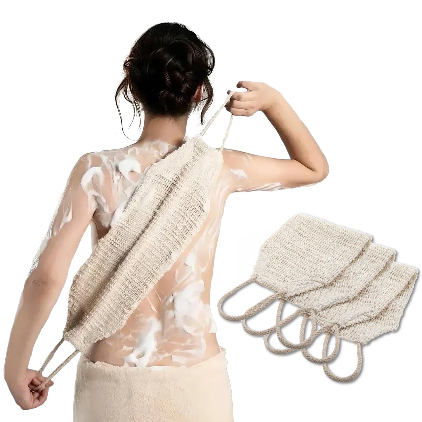 MARRASSA Natural Sisal & Ramie Back Scrubber for Shower with Handle（2pcs） - Deep Cleanse Back Scrubber, Scrub Spa Tool for Glowing Skin & Whole Body Care (2pcs)