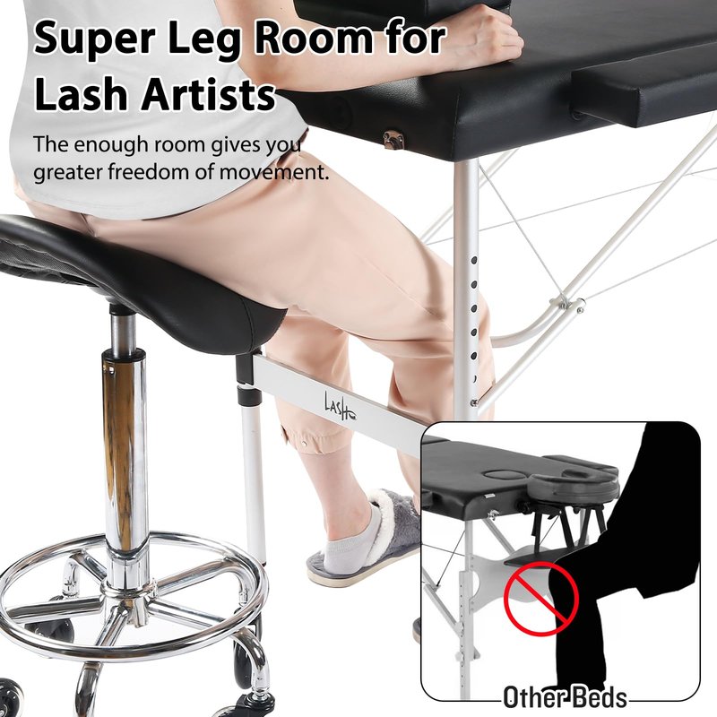 Masajeo Portable Lash Bed for Lash Extensions Massage Table Esthetician Bed Salon Table Spa Bed Height Adjustable Waterproof Aluminum Frame (Black)