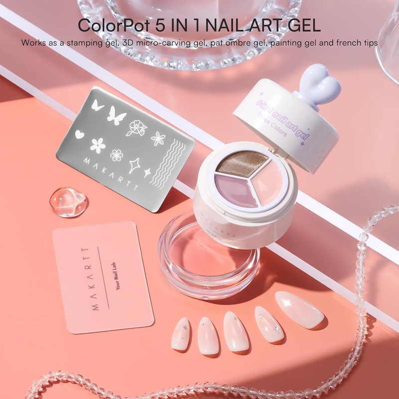 Makartt ColorPot 5-in-1 Nail Art Gel - No Wipe Gel Polish in 3 Colors for DIY Nail Designs