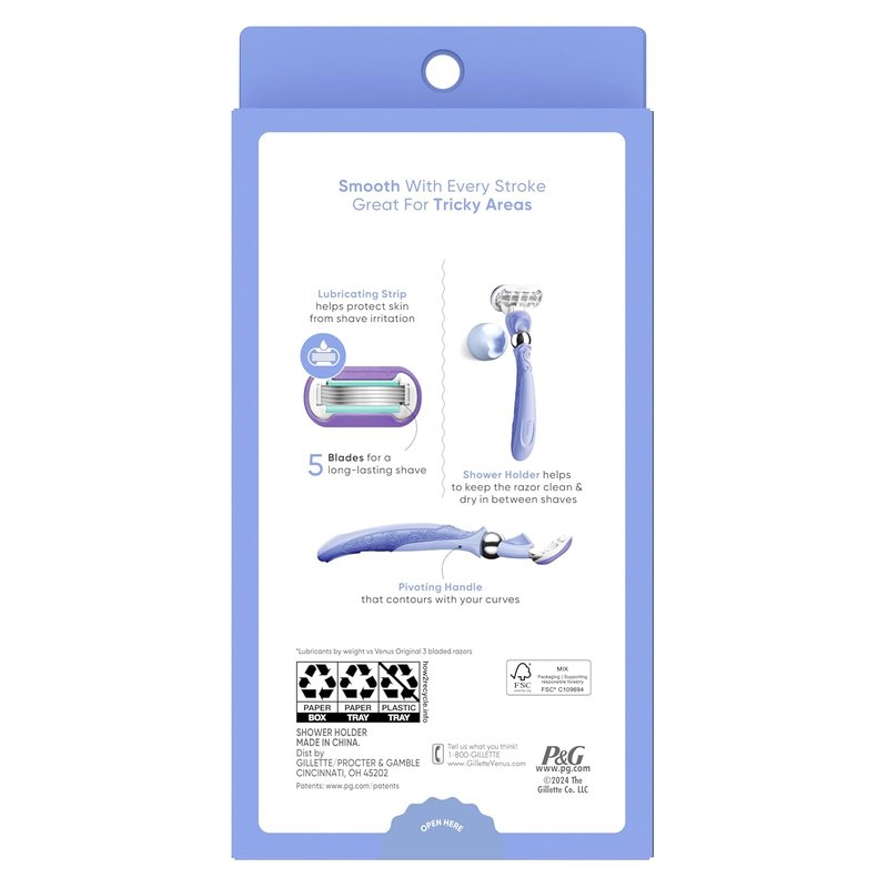 Gillette Venus Women's Razor Handle with 2 Blade Refills - Smooth Swirl Design