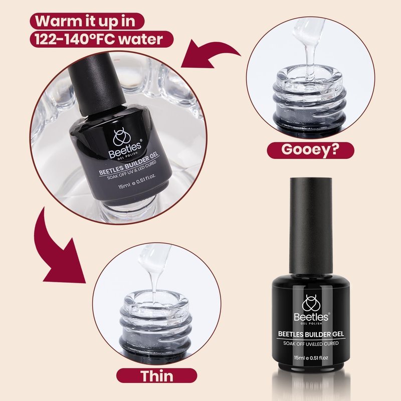 Beetles Builder Gel for Nails-Garnet Glow 0.5 oz 8 in 1 for Building Apex Strengthening Thickening Extension DIY Salon at Home for Beginner,Red Builder Nails Gel,LED & UV Lamp Needed