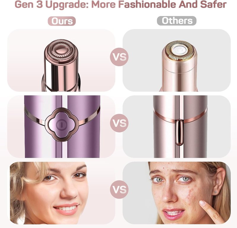 Facial Hair Removal for Women – Painless Facial Hair Remover & Hair Removal Device for Lips, Chin & Peach Fuzz, As Seen on TV, Rechargeable with 2 Replacement Heads & LED Light