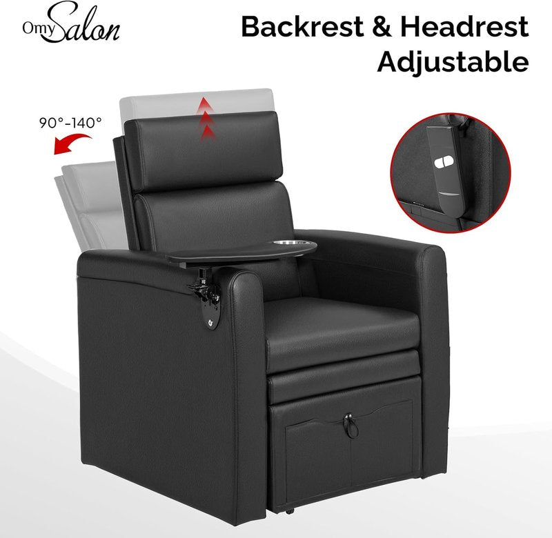 OmySalon Electric Pedicure Chair - Adjustable Backrest, Movable Cup Holder & Hidden Storage | Black Spa Station