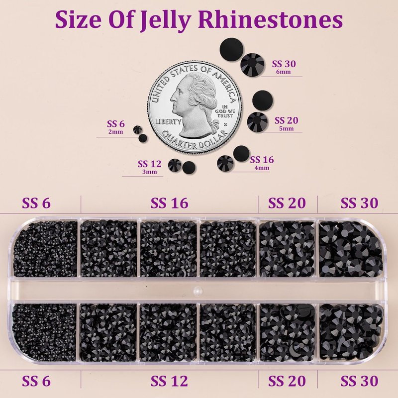 Resin Jelly Rhinestones - Black Flatback Craft Gems with 3Pcs B7000 Glue | Perfect for DIY Tumblers, Clothing & Shoes