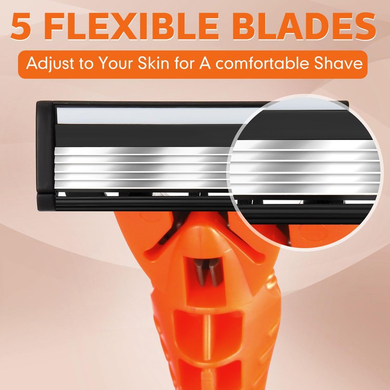 Leriton 28 Pcs Mens Razors Set 5 Blade Razors for Men Sensitive Skin Razor Refillable Razors Set Disposable Blade Refills Disposable Head Razor Shaving Kit, 4 Handle and 24 Cartridges
