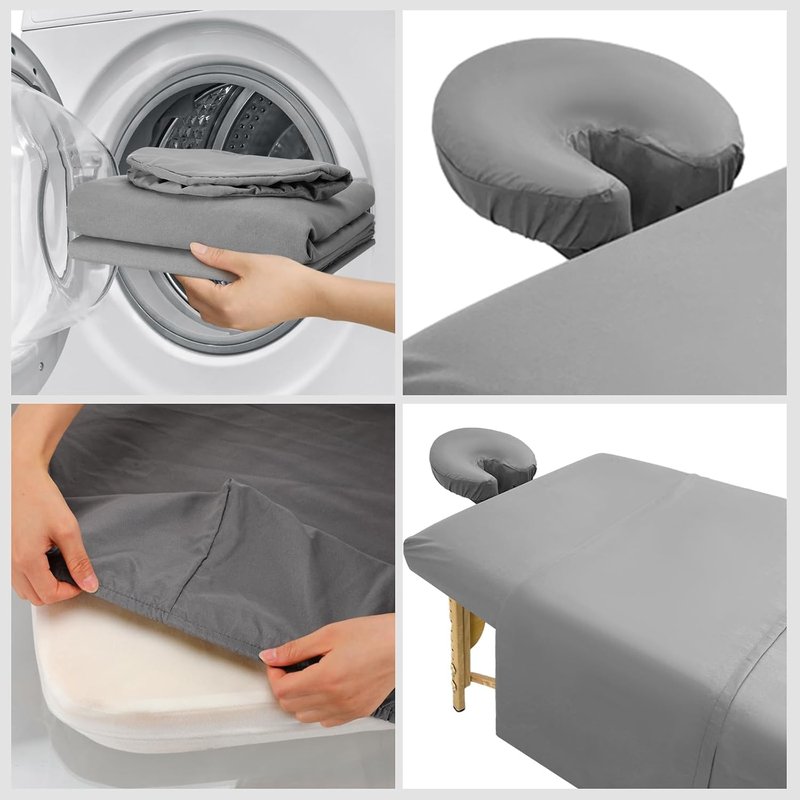 Preboun Microfiber Massage Table Sheet Set - 3-Piece Spa Bed Sheets in Grey | Includes Flat, Fitted & Face Rest Cover