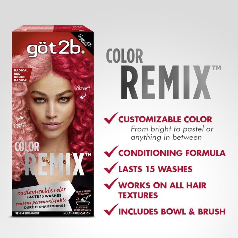 Got2b Color Remix - Customizable Semi-Permanent Hair Color in 092 Radical Red | Vibrant & Long-Lasting