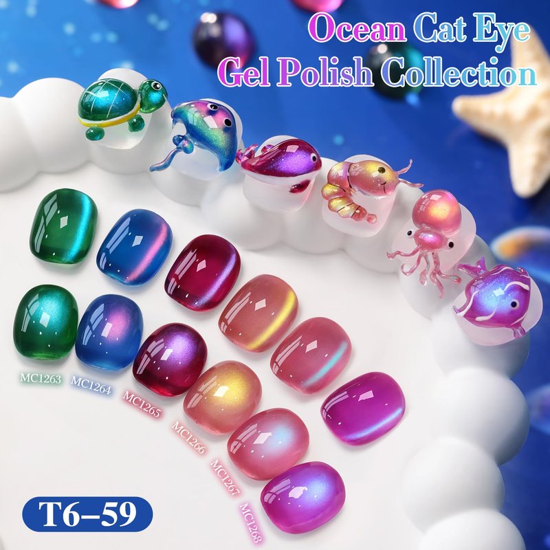 Double Rhythm Jelly Glass Cat Eye Gel Polish with Magnet 15ML Holographic Glitter Shimmer Translucent Sheer Color Magnetic Nail Polish Salon DIY at Home (Navy Blue-MC1264)