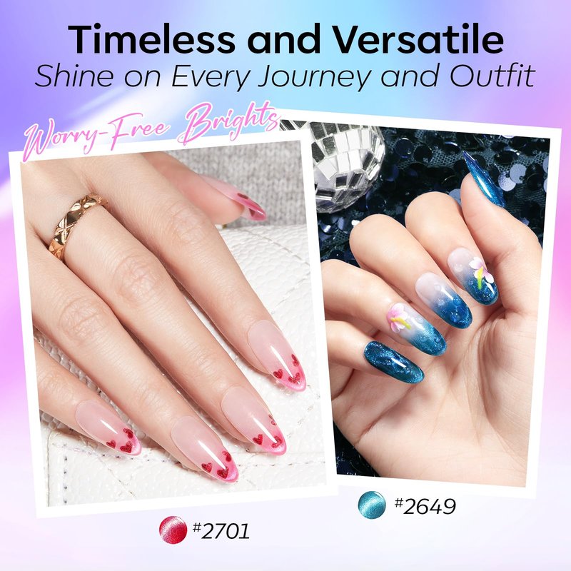 modelones Cat Eye Gel Nail Polish Set, Hema-Free 6 Colors Noen Glitter Pink Red Green Purple Blue Black Cateye Gel Polish Kit with Magnet Sparkle Galaxy Series Soak Off Led Nail Art Salon DIY Gifts