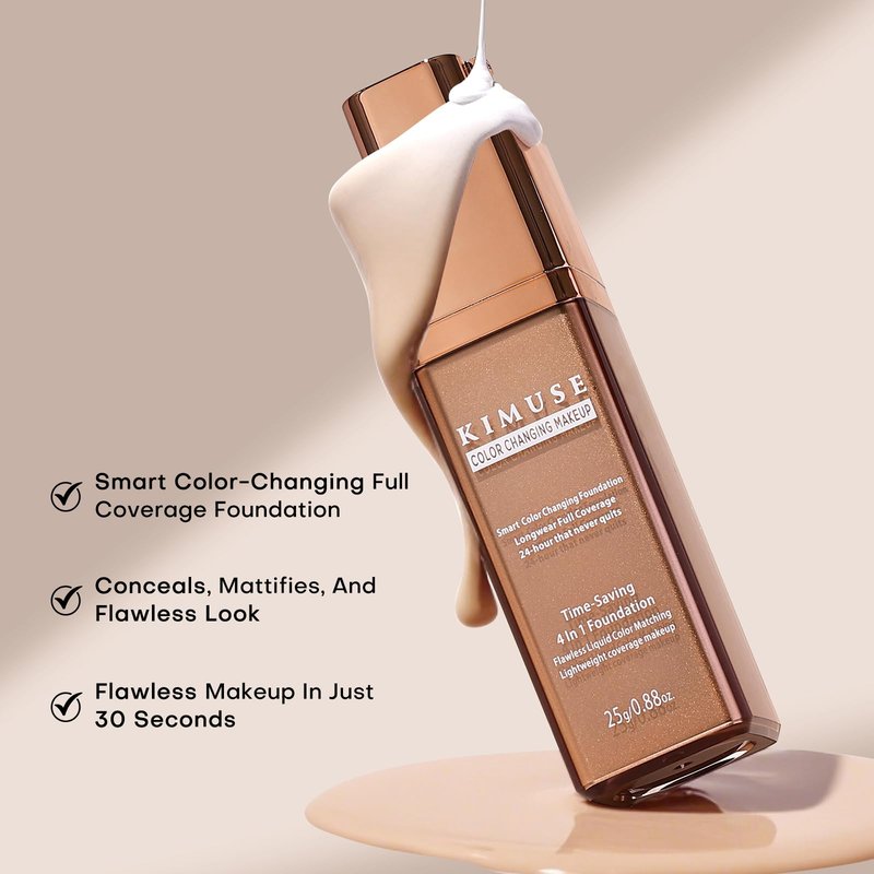KIMUSE Color Changing Foundation, 4 In 1 Smart Shade Skin Tone Foundation Makeup, Waterproof & Long Wear with Glycerin & Sodium Hyaluronate Tinted Moisturizer Face Makeup For All Skin Tones