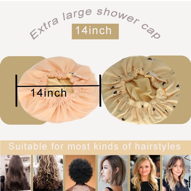 2Pcs Genergy Luxury Satin lined Shower Cap Waterproof Adjustable Baths Bonnet Reusable Extra Large Double Layers and Reversible Elastic Bath Hair Shower Caps for Women
