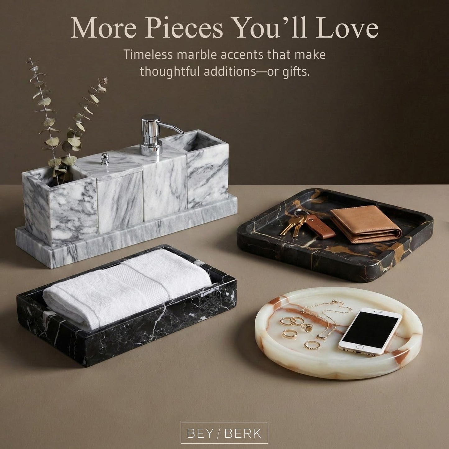 Bey-Berk International Green Onyx Marble Bath Tray, White & Tan